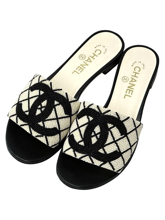 Chanel Shoes - Chanel Sandals CC Logo Beads White Black 38 Summer
